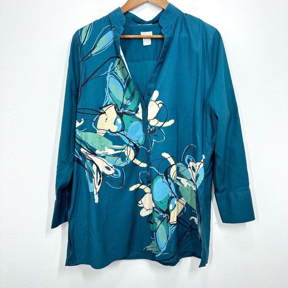 Chico's Teal and Blue Floral Tunic